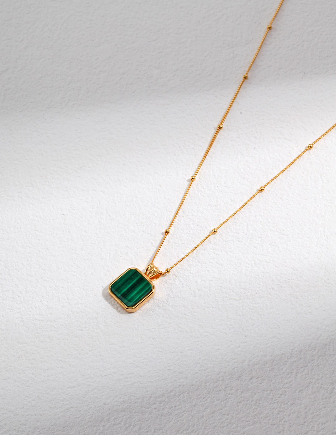 Natural Malachite Square Pendant Necklace