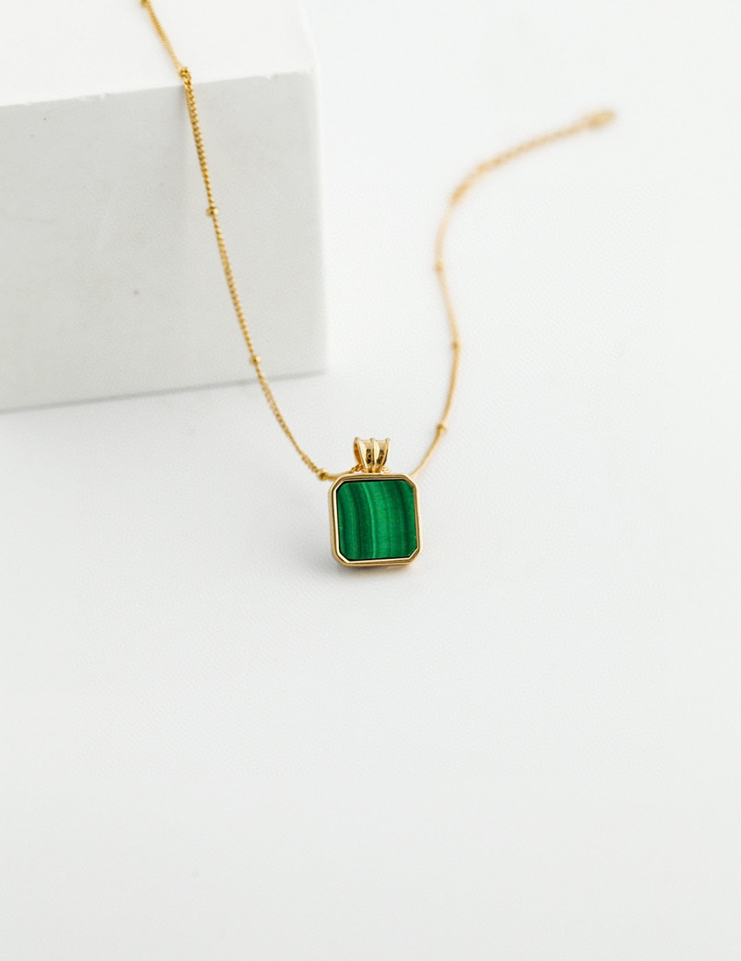 Natural Malachite Square Pendant Necklace