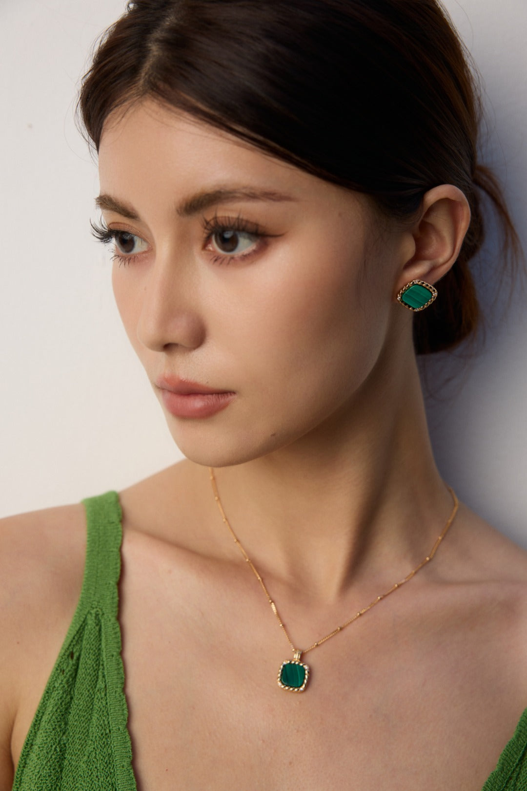 Framed Malachite Square Pendant Necklace