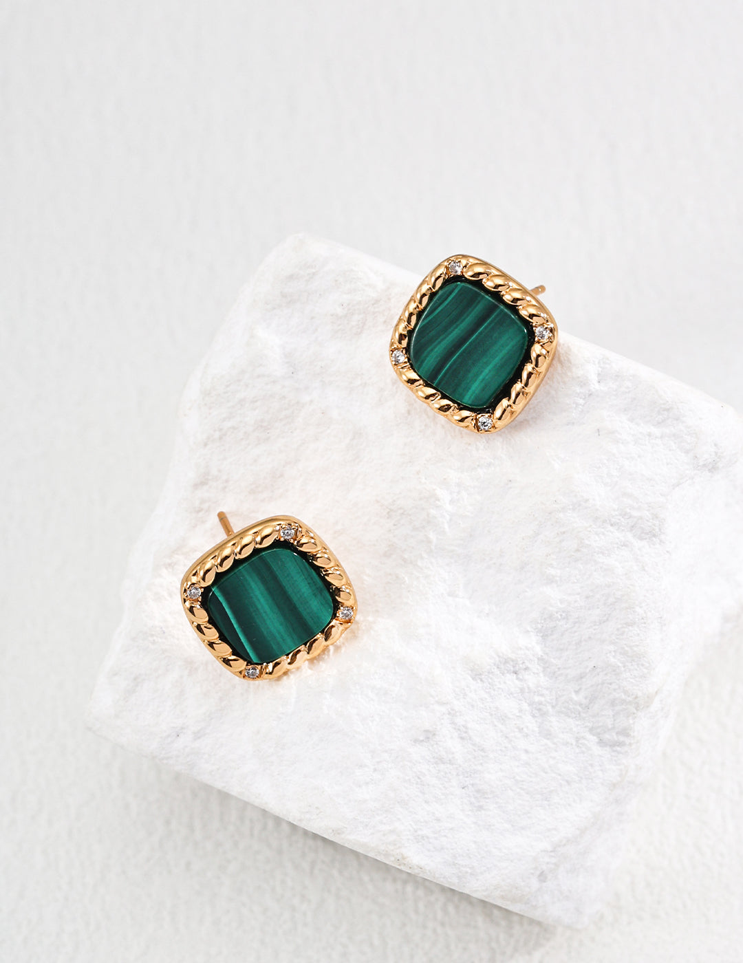 Framed Malachite Square Earrings