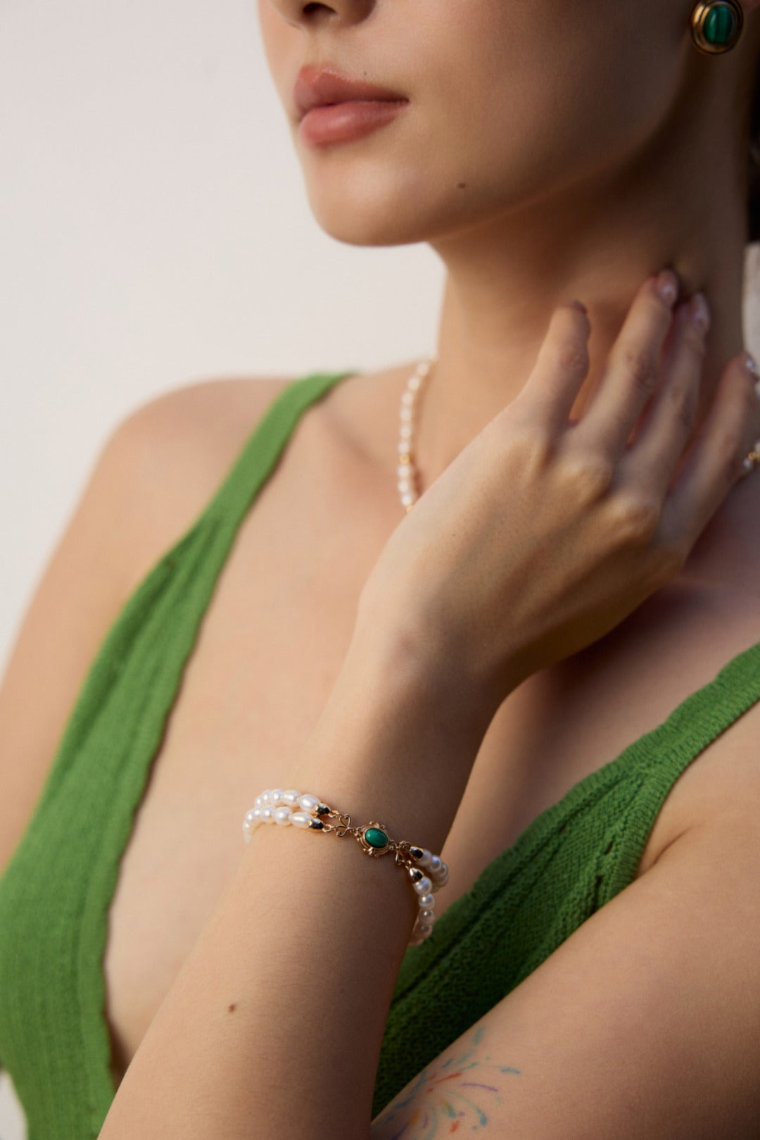 Freshwater Pearl & Malachite Bracelet