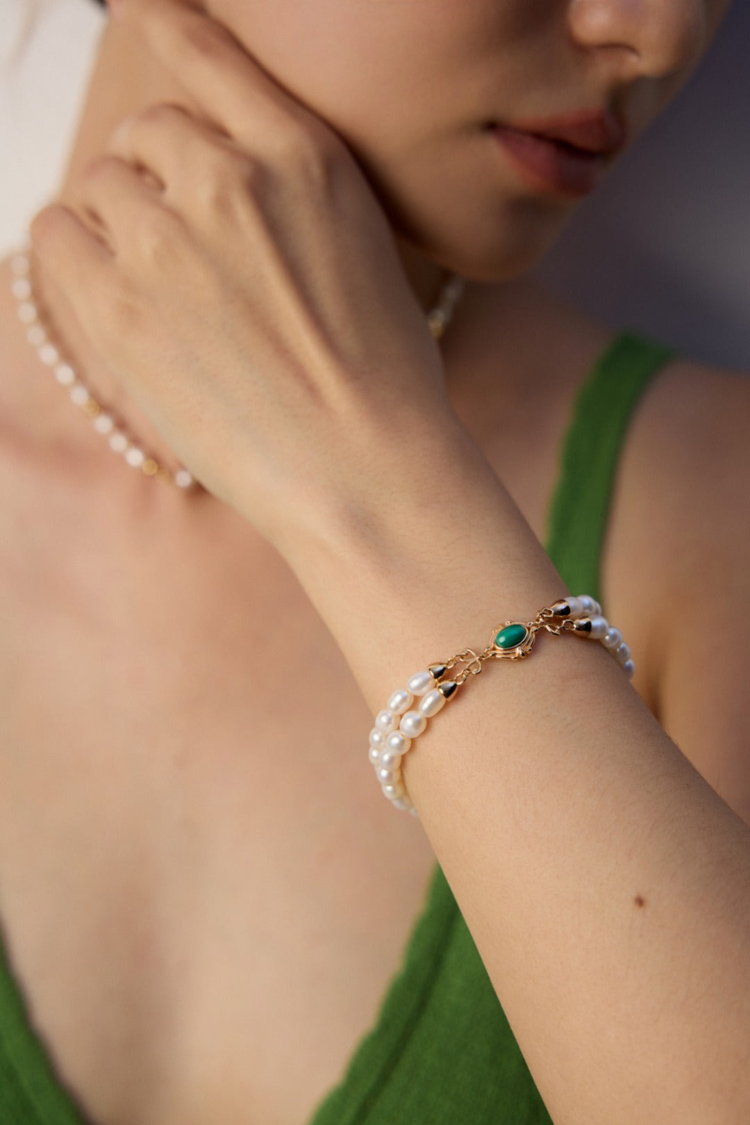 Freshwater Pearl & Malachite Bracelet