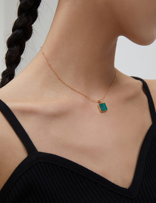 Natural Malachite Square Pendant Necklace