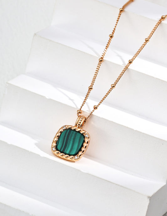 Framed Malachite Square Pendant Necklace