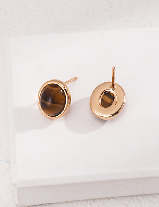Oval Agate/Tiger's Eye Stud Earrings