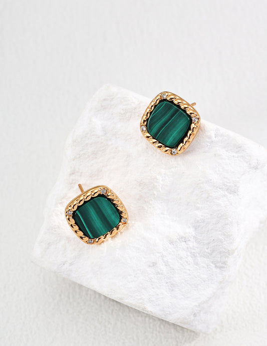 Framed Malachite Square Earrings