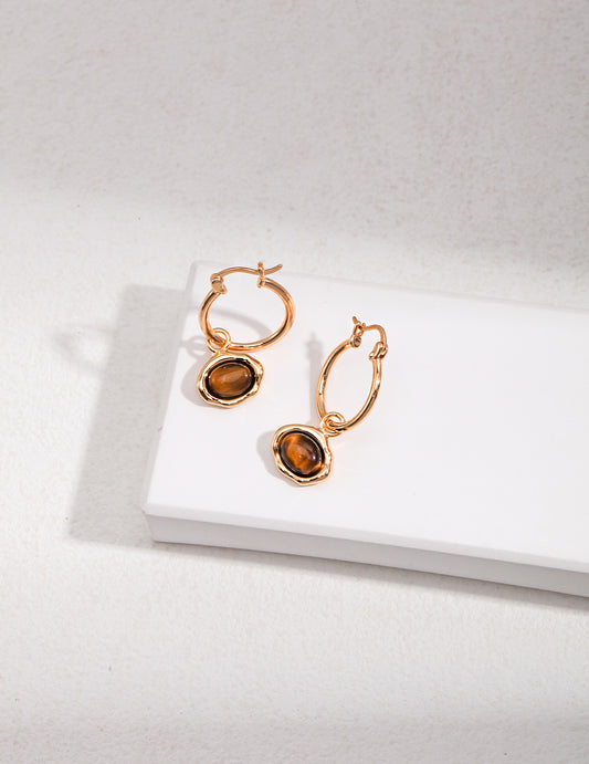 Tiger's Eye Detachable Hoop Earrings