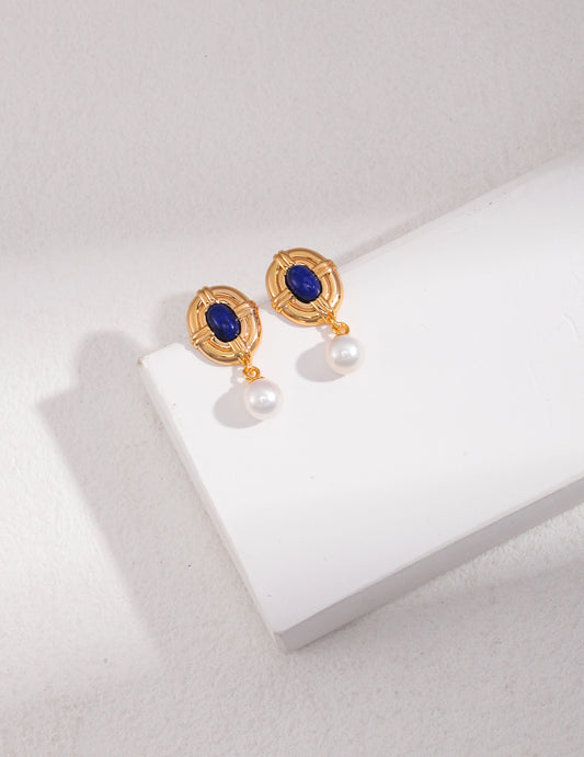 Vintage Inspired Lapis Lazuli Pearl Earrings