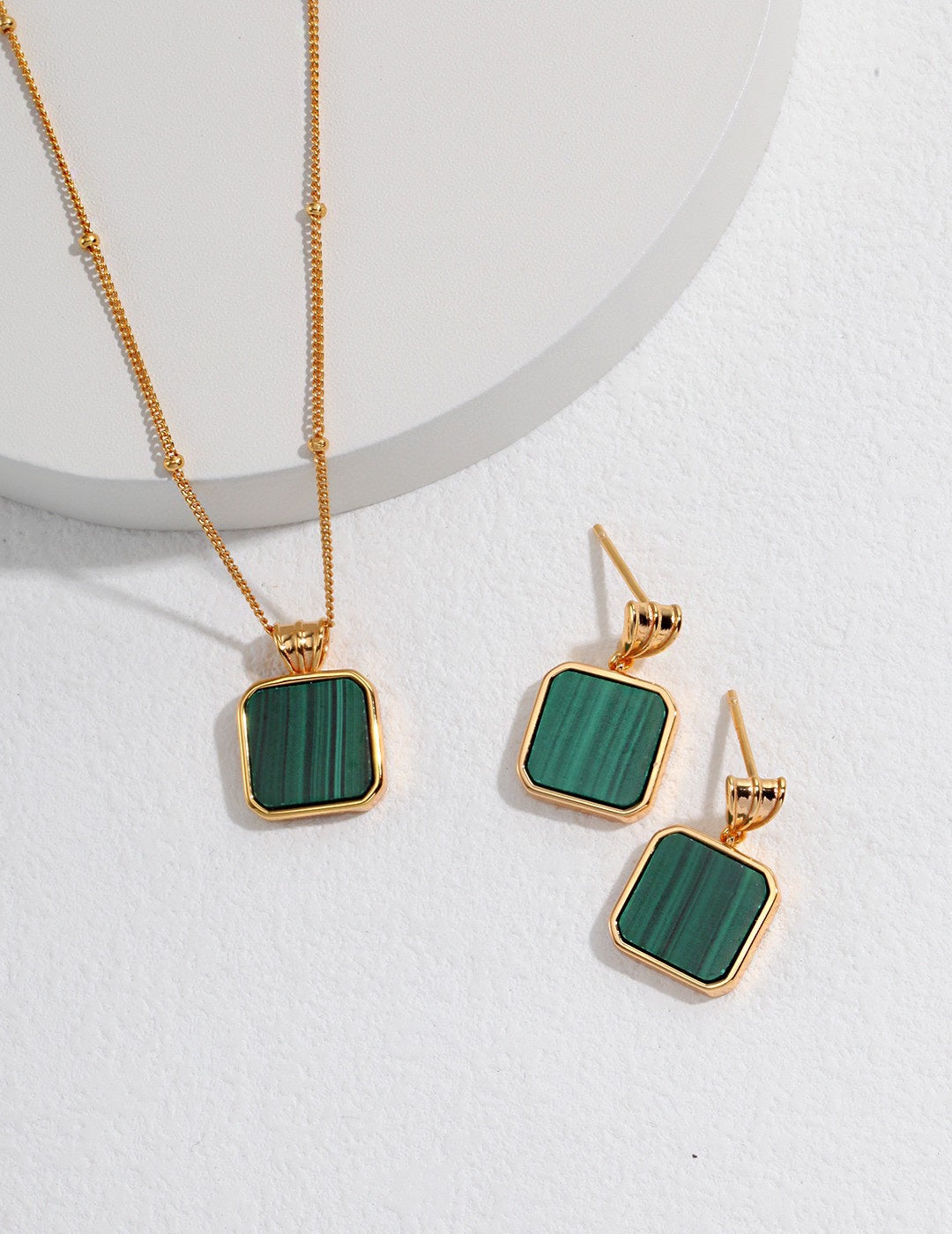 Modern Square Malachite Earrings